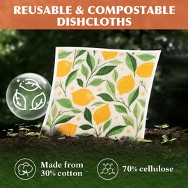 GIXSEGIE Swedish Dishcloths for Kitchen, 6 Pack Reusable Paper Towels, Biodegradable Swedish Rags Dish Towels, Washable Absorbent Cellulose Sponge Cloths No Odor for Cleaning Home Kitchen