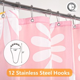 QJHOMO Pink Floral Shower Curtain Set Cute Daisy Girly Bathroom Curtain, Washable Waterproof Fabric Shower Curtains with 12 Hooks, Modern Aesthetic Decor Colorful Flower Shower Curtain 72x72 inch