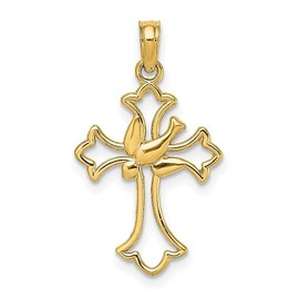 IceCarats 14K Solid Yellow Gold Dove Symbol Peace Love Holy Spirit Cross Necklace Religious Chain Pendant Jesus Christ Charm 24.4mm x 13mm Only