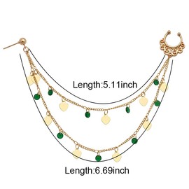 Pliwcas Gold Indian Nose Ring Chain to Earring Sexy Crystal Fake Nose Ring with Chain to Ear Pierced Earrings Beaded Nose Hoop 7" Dainty Tassel Septum Nose Rings Studs Fancy Party Costume Accessories