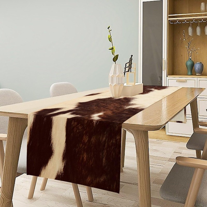 XBDDZSW Cow Print Table Runner, Brown Cowhide Print Western Style
