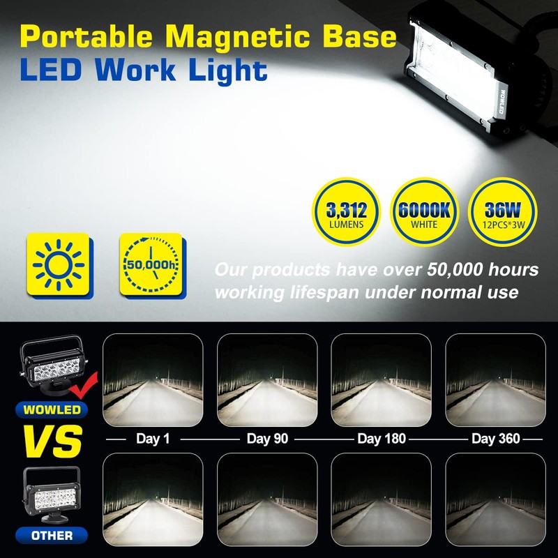 WFPOWER 36W LED Work Light Magnetic Base Mount Portable LED