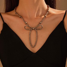 Western Necklaces for Women Navajo Pearl Bow Necklace Dainty Bow Choker Necklace Turquoise Necklace Bowknot Beaded Necklaces Western Jewelry Gifts