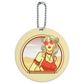 Boho Chic Bohemian Woman in Desert Round Luggage ID Tag