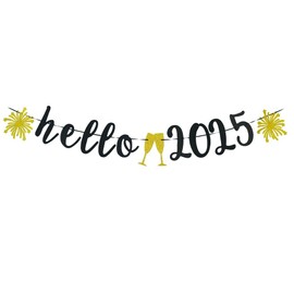 Hello 2025 Banner- Happy New Year 2025 Party Supplies,2025 New Years Eve Sign for New Years Decorations