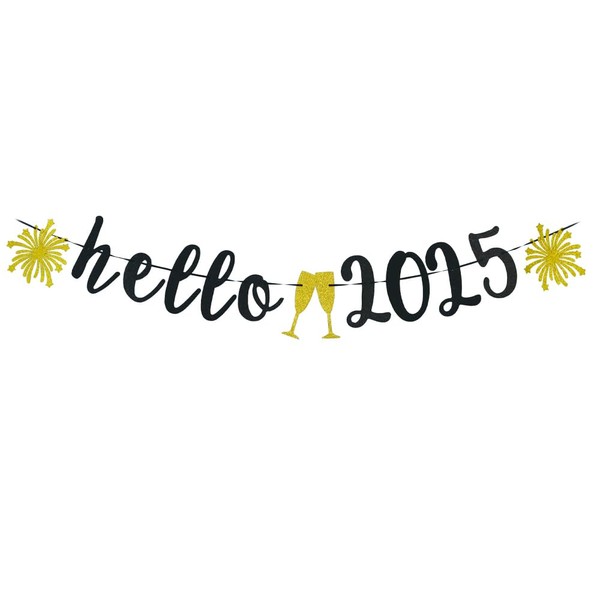 Hello 2025 Banner- Happy New Year 2025 Party Supplies,2025 New