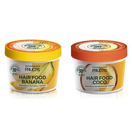 Garnier Fructis mascarilla cabello natural vegana hair food banana Banana + Mascarilla para cabello natural y vegana coco, 350 ml