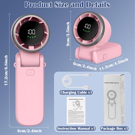 GQIRIL Mini Handheld Portable Fan - Small Foldable Personal Hand Desk Neck Fan with LED Display, 3600mAh Adjustable Speed (1-100) Rechargeable USB Hand Geld Fan Gifts for Home Travel Outdoor (Pink)