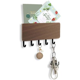 Mail and Key Holder, Wall Mounted Mail Organizer and Key Hanger, Wooden Wall Key Rack with 5 Hooks for Entryway, Door, Kitchen, Hallway, Foyer