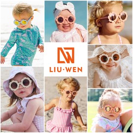 LIU·WEN Baby Polarized Flower Sunglasses with Strap - Bendable Flexible Frame for Infant Girls Boys Age 0-24 Months(Matte White/Purple Red Mirror)