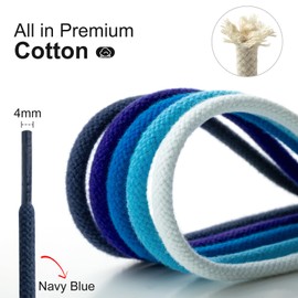 Handshop 2 pairs round cotton shoe laces for sneakers, 4 mm anti-slip round laces for athletic shoes, boots Navy Blue 100