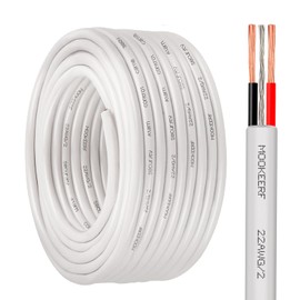 MOOKEERF 22 AWG 2 Conductor Stranded Shielded Plenum Cable 50FT 22/2 Shielded Wire White CL3P Jacket for Security/Alarm/Access Control/Sound