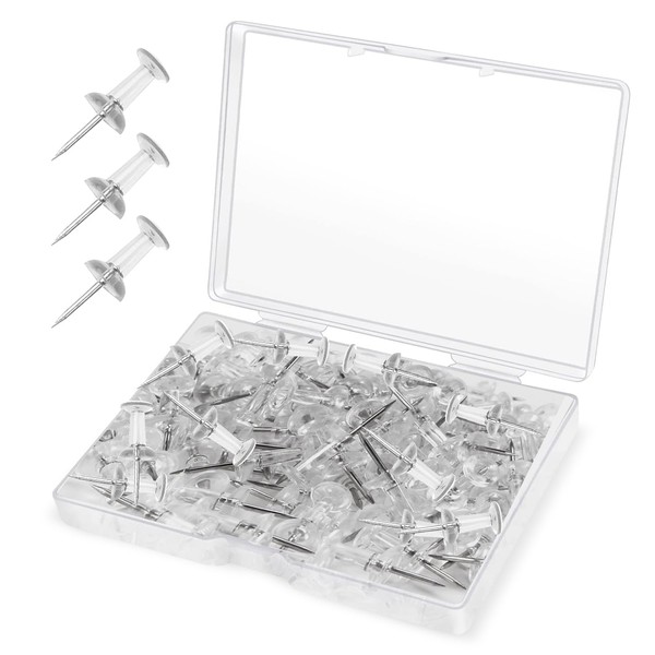 Clear Thumb Tacks for Wall 100- Pack - Clear Plastic
