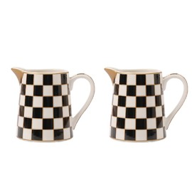 Porlien Checker Porcelain Creamer Pitcher Set of 2, Ceramic Milk Pitcher for Coffee Tea Espresso Cappucino Latte