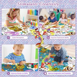 DDMY Mermaid Tablecloth Large Coloring Posters, 72 x 35.5 Inch Versatile Giant Coloring Tablecloth for Kids Coloring Drawing Paper for Classroom Wall/School/Home Decor, Coloring Table Cloth for Kids