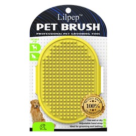 Dog grooming brush, Lilpep pet bath comb brush, which helps to soothe massage, rubber comb, adjustable ring handle, suitable for pet cats and dogs (yellow)