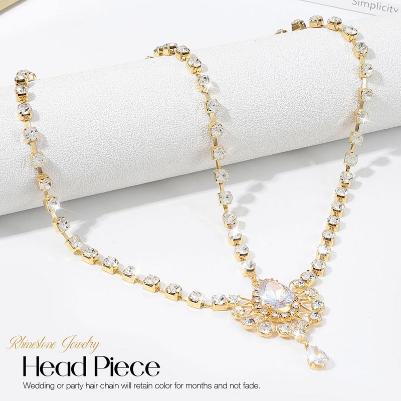 Brishow Crystal Head Chain Jewelry Gold Rhinestone Headpiece Boho Bridal