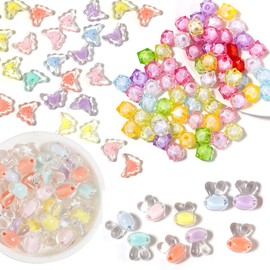 250pcs Transparent Butterfly Beads for Jewelry Making Acrylic Diamond Glass Beads for Bracelets Making Colorful Rabbit Bead Charms DIY Necklace Christmas Easter Wedding Decoration Gifts