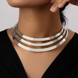 Chunky Gold Necklace Gold Statement Necklace for Women Dainty Gold Choker Necklace Gold Chunky Necklace Gold Chain Charm Necklace Exaggerated Ethnic Big Statement Necklace Gold African Tribe Wide Metal Choker Jewelry