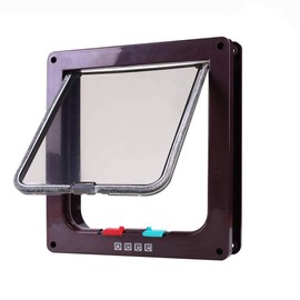 Dog Cat Flap Door with 4 Way Security Lock Flap Door for Dog Cats Kitten ABS Plastic Small Pet Gate Door Kit Cat Dogs Flap Doors (Brown)