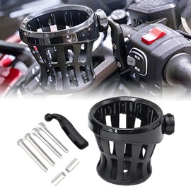 FWXEOZ Motorcycle Handlebar Drink Cup Holder Plated and Rubber Chrome/Black Mount for Indian Yamaha Kawasaki Suzuki Honda GL1800 GL1500 F6B Water Bottle Holders with Mesh Basket (Black)