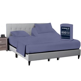 SGI bedding 34" King Split Top Flex Head Sheet Set - 100% Egyptian Cotton, 600 Thread Count, Flex Top Sheet for Adjustable Bed, 4 Piece Set, 15" Deep for Sleep Number Bed - Mediterranean Blue