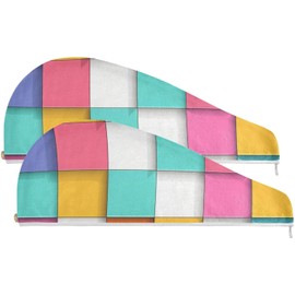 Color Square - Toalla de microfibra para el cabello rizado, con botón para todos los pelos, para toallas de pelo de microfibra para el cabello, paquete de 2