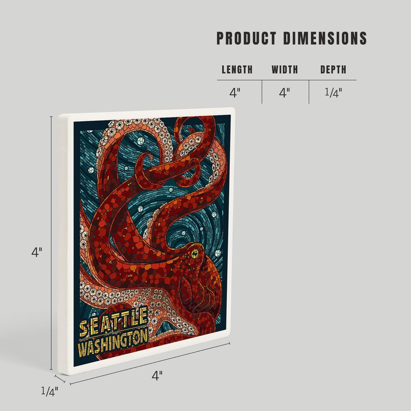 Lantern Press Seattle, Washington, Octopus Mosaic (Absorbent Ceramic Coaster, Single,