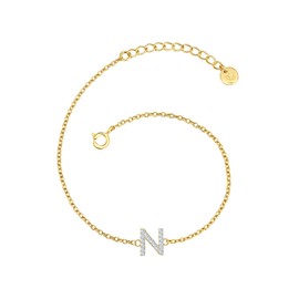Glanzstücke München Women's Bracelet Letter N 925 Sterling Silver with Zirconia, Silver, Cubic Zirconia
