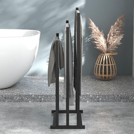 Modern 3-Tier Towel Rack, Black Iron, Freestanding Bathroom Organizer, Floor Standing Design, Indoor Outdoor Pool Towel Storage Stand
