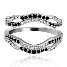 Uloveido Black Cubic Zirconia Ladies Anniversary Wedding Band Wide Enhancer Guard Double Ring for Women White Gold Plated Rings Enhancer for Engagement Anniversary Size 10 Y444