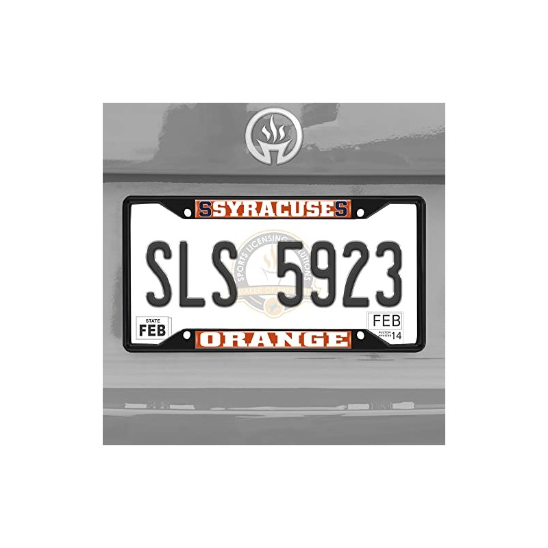 FANMATS 31282 Syracuse Orange Metal License Plate Frame Black Finish