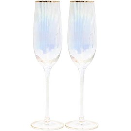 Lesser & Pavey Elegance Glassware Ribbed Lustre Champagne Flutes - Set of 2