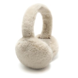 Ulvheti Faux Fur Winter Earmuffs for Women Fluffy Ear Warmers Solid Color Foldable Classic (Khaki)