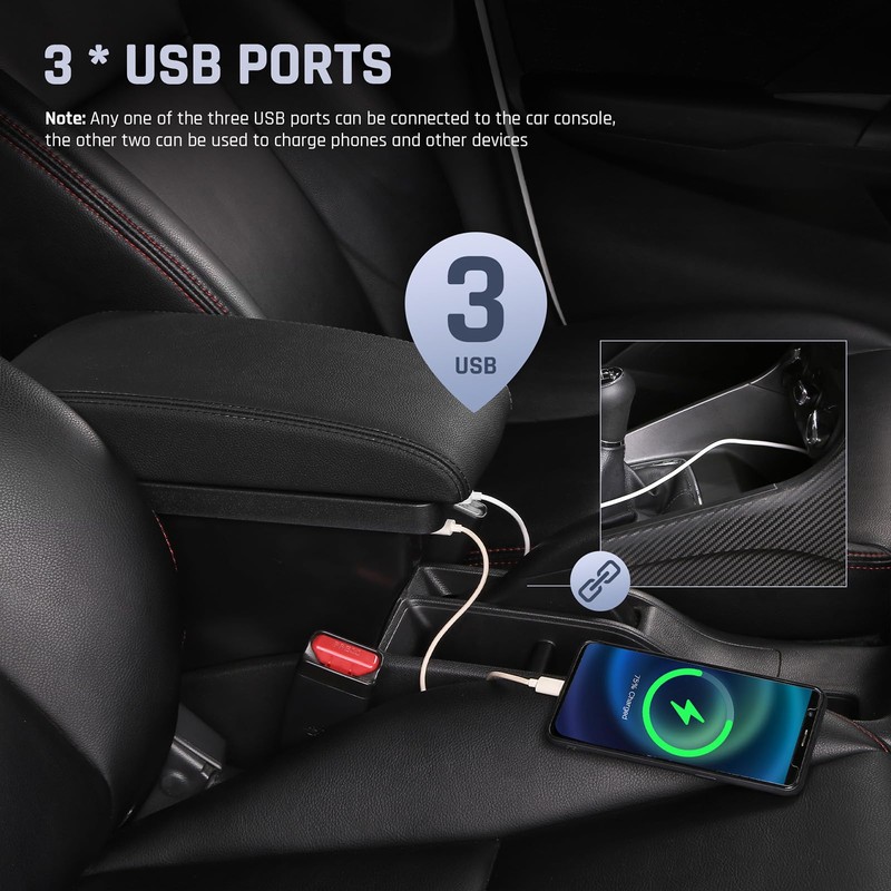YJYWZH Car Armrest Box for Honda Fit Jazz 2002-2008, 3USB