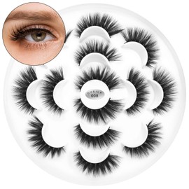 DYSILK Eyelashes Cat Eye Lashes - Mink Lashes 7 Pairs Fake Eyelashes 6D False Eyelashes Eye Lashes Wispy Fluffy Lashes Natural Look Reusable Eyelashes Wispy |008
