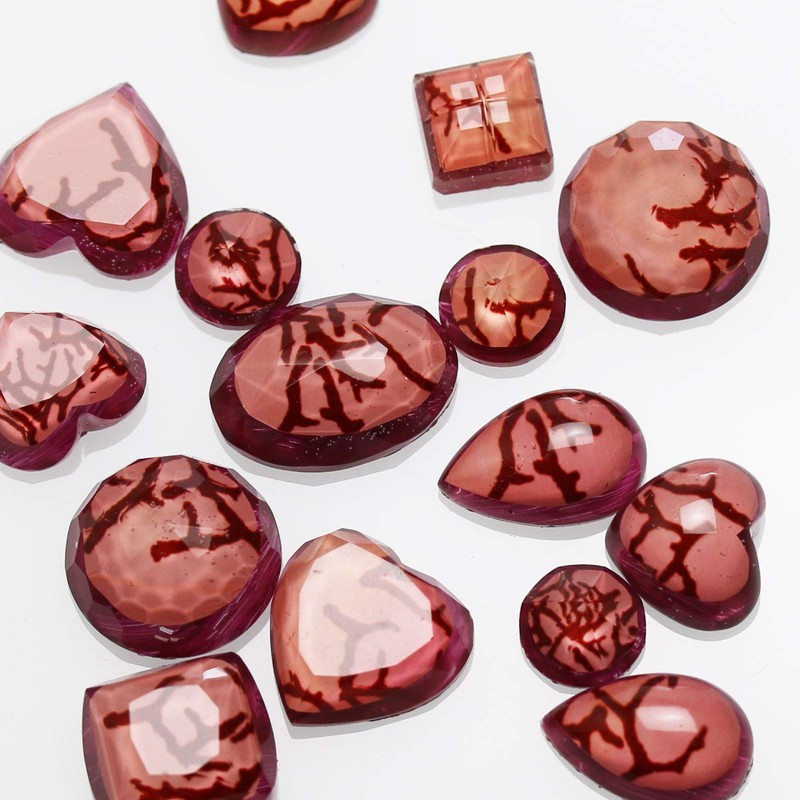 Tamarusan Hair Elastics, Blood-Red Coral, Pink, Gold, Yellow, Handmade, Unisex