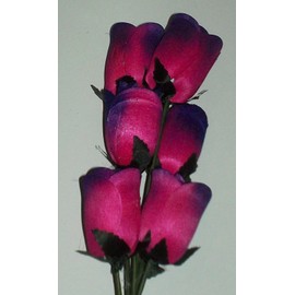 6 Handmade 1/2 Open Wooden Hot Pink with Purple Tipped Roses