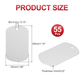PATIKIL Metal Stamping Blanks Tags 2", 55 Pcs Anodized Aluminum Blank Dog Tags Rectangle Laser Engraving Blanks ID Name Tag with Hole for Pet Craft DIY Decorative, Silver