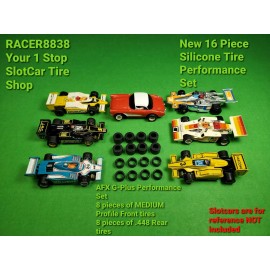Racer8838 Silicone tires AFX G-PLUS AURORA MEDIUM profile FRONTS & REARS Upgrade Set 16 Tires HO Slot Car