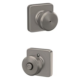 Schlage F40 BWE 619 LFL Bowery Door Knob with Laflin Trim, Bed & Bath Privacy Lock, Satin Nickel