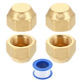 sourcing map 4Pcs 3/8" Tube OD Brass Flare Cap, 5/8"-18 UNF Female Thread 45 Degree Flared SAE Hex Pipe Fitting, Seal Tube Fittings with Tape for Air Conditioner Pipe Extension Water Gas Line
