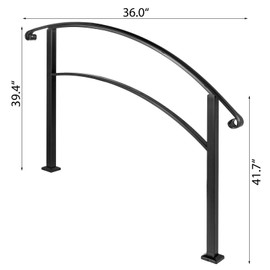 Happybuy Handrails for Outdoor Steps, Fit 1 or 3 Steps Outdoor Stair Railing, Black Wrought Iron Handrail, Flexible Front Porch Hand Rail, Transitional Handrails for Concrete Steps or Wooden Stairs