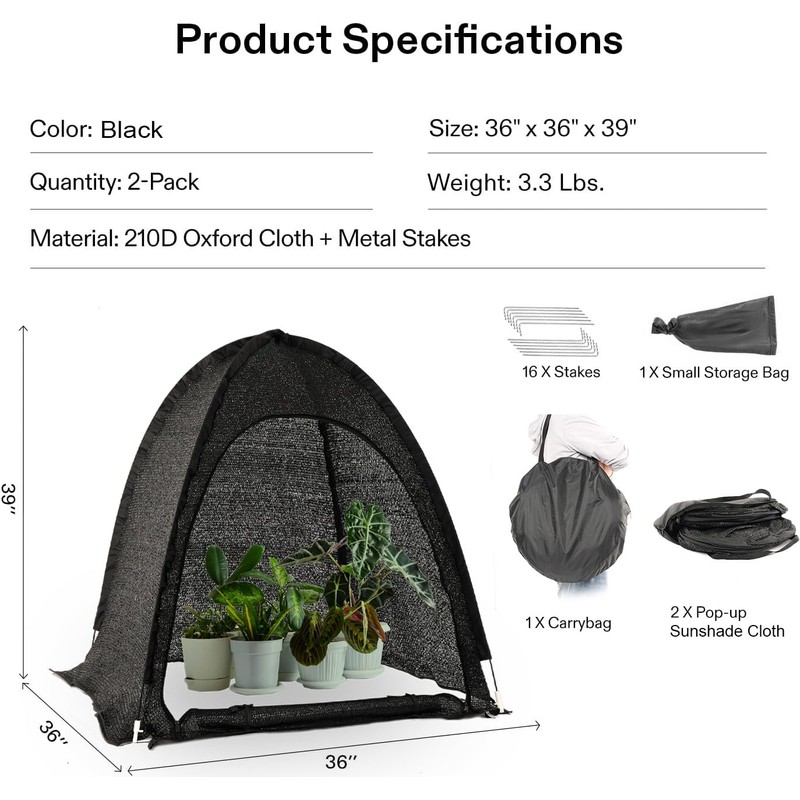 Porayhut Pop up Sunshade Cloth Pack of 2,Easy Open Crop