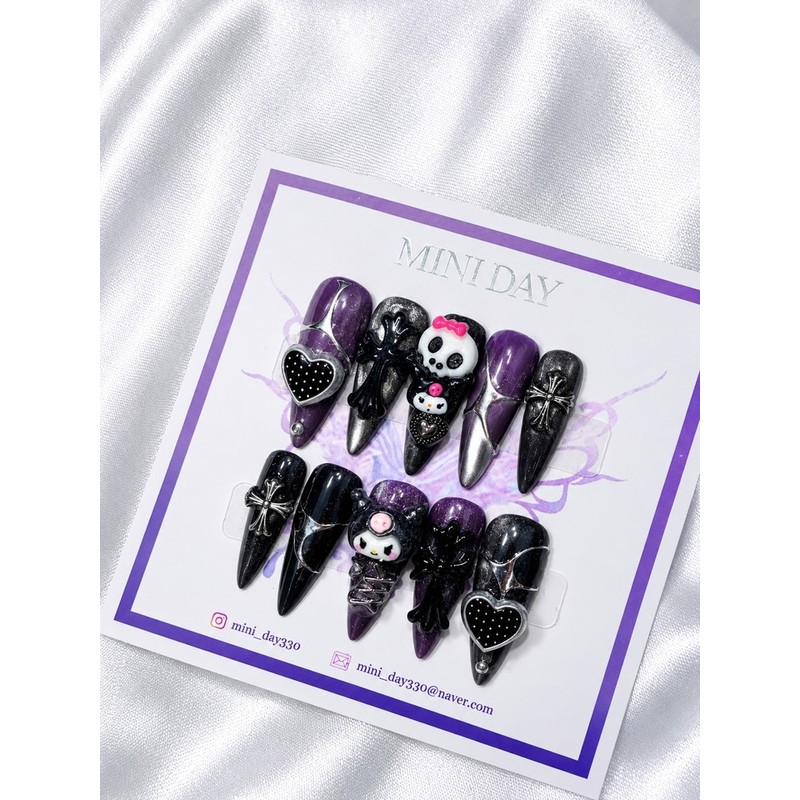 Dark Kuromi handmade nail tips - stiletto / 다크 쿠로미