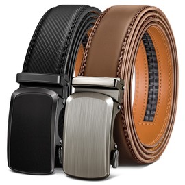 KEMISANT Men's Belt Ratchet Automatic Buckle Leather Belt for Men Adjustable 35 mm Wide with Gift Box, 2pack-black/tawny3023