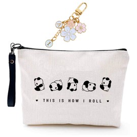 Finpletai Cute Panda Makeup Bag, This is How I Roll Cosmetic Bag, Panda Lover Gifts, Funny Panda Bag for Women Girls Sister Daughter Linen Zipper Travel Toiletry Bag(Roll Panda)