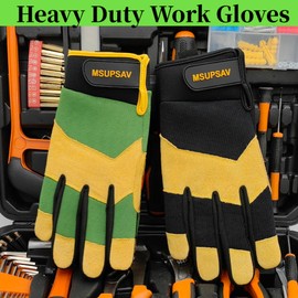 MSUPSAV 2 Pairs Work Gloves,Utility Mechanic Working Gloves Men,Multi-purpose Mechanics Gloves,Excellent Grip,Black+Greem,Large