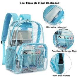 Xunteny Clear Backpack School Bag Bookbag, Heavy Duty PVC Plastic Transparent See Through Backpacks for Men Women Girls Boys (Sky Blue)