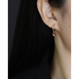 Cute Mushroom Dangle Drop Cartilage Small Huggie Hoop Earrings for Women Minimalist Charm Dangling Cuff Sleeper Hoops Dainty Hypoallergenic Jewelry (Red, One size)